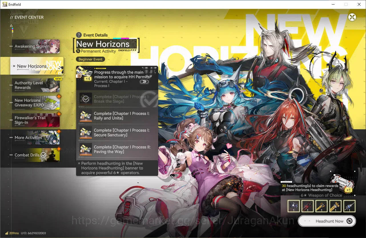Arknights: Endfield Accounts NA/EU|Fresh Starter + Meta SSR Ardelia + 5 SR (Perlica P2, etc)|3 SR Weapon|1 HH,Skip 9