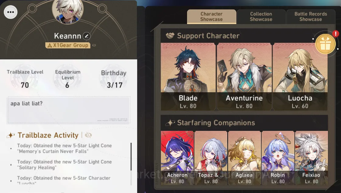 ASIA|TL70|16 Limited[(Castorice,Acheron+Sign,Sparkle+Sign,Aglaea+Sign,Robin,Feixiao+Sign |Take Email|Check SS (HSR2814) Honkai Star Rail End Game ASIA|TL70|16 Limited[(Castorice,Acheron+Sign,Spark image 1