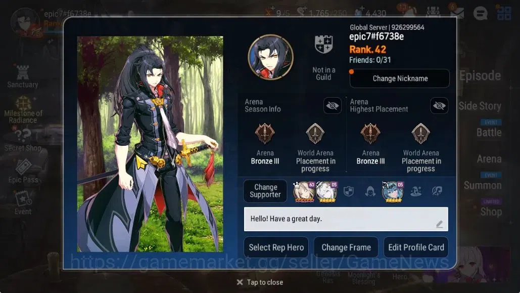 Epic Seven Accounts Limited Hero GLOBAL Unverif|New Era|5 ML(Salome,Harsetti,SP Politis,LR Krau)+Setsuka,Landy,Brieg|PoH 2