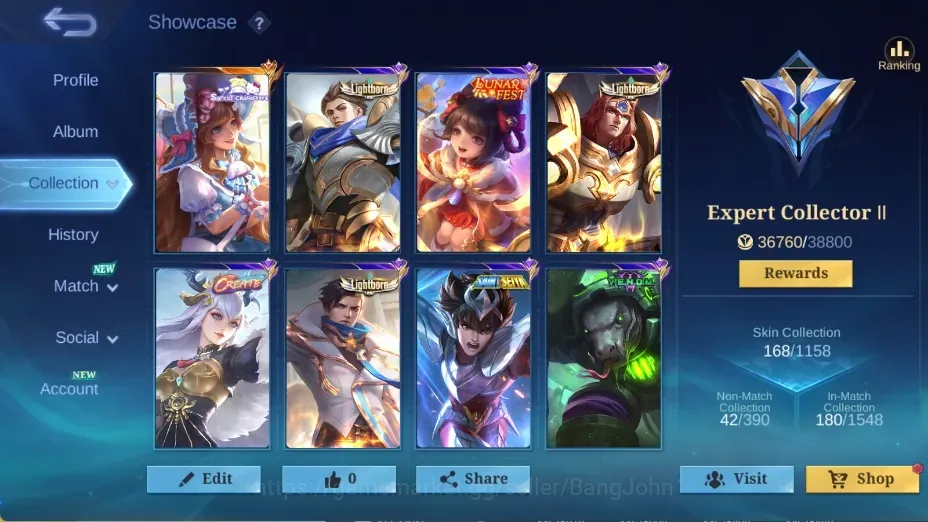 Mobile Legends: Bang Bang Accounts Collector Global|110 Hero|Skin 168|Expert|Create Odette|Sanrio Floryn|Lunar Change|Epic 1