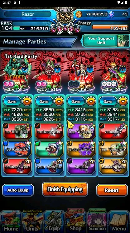 Grand Summoners Accounts End-Game [GLOBAL] Rank 104 | 12 Ascend (WGFen + TW, Evileye + TW, Uzu + TW, Shaltear + TW, etc) + 6 2