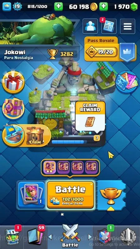 Lvl 19|Trophy 3282|KTL 8|Limited Skin| Card 57 | 2 Evo, 14 Epic, 22 Rare, 21 Common | 1970 Gems |Take Email(CR1143) Clash Royale Midgame Lvl 19|Trophy 3282|KTL 8|Limited Skin| Card 57 | 2 image 1