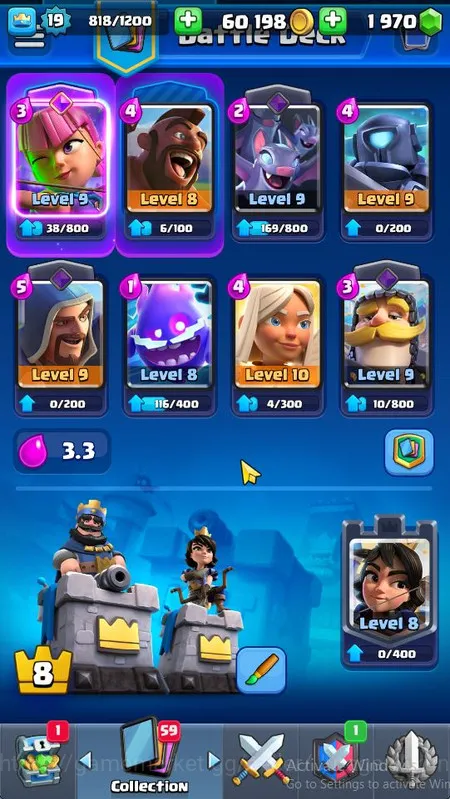 Clash Royale Accounts Midgame Lvl 19|Trophy 3282|KTL 8|Limited Skin| Card 57 | 2 Evo, 14 Epic, 22 Rare, 21 Common | 1970 3