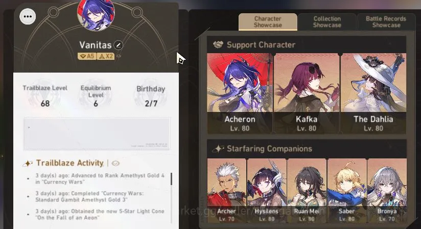 Honkai Star Rail Accounts End Game ASIA|TL 68|10 3