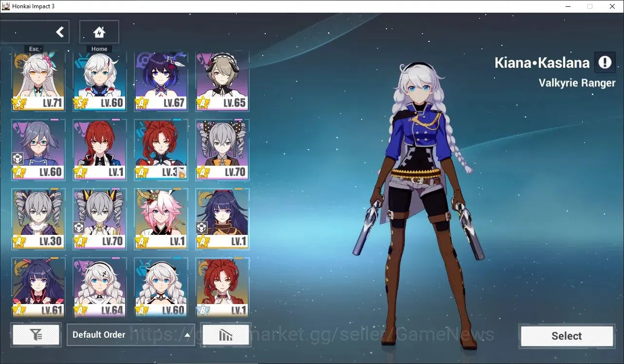 Honkai Impact 3rd Accounts Mid-Game SEA|Lv 72|Free ZZZ|[Kiana Herscher of the Void 2/4,Kiana Valkyrie 1/4,Rita Ros Argen 2