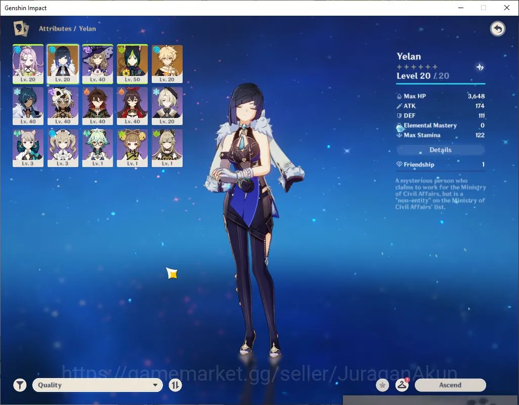 Genshin Impact Accounts Mid Game ASIA|AR 25 | 1 Limited|Yelan|Low Explore Maps|MC Male|Take Email|Check SS(GI3330) 3