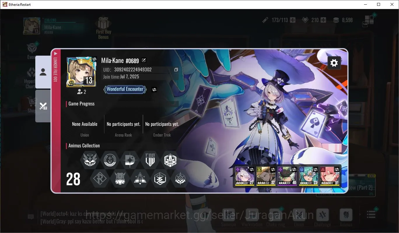 Etheria: Restart Accounts Mid‑Tier Global-S6|4 SSR (Yeli, Lian, Tiamat, Hoyan, Lilith, Xiada) + 17SR Animus|Female MC|Log 2