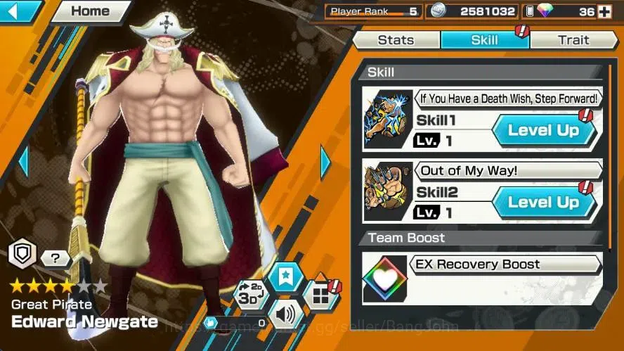 One Piece Bounty Rush Accounts High-End Global | EX 5 | PR 5 | Edward Newgate,Kuzan,Gol D. Roger,Borsalino,Marshall D. Teach 5