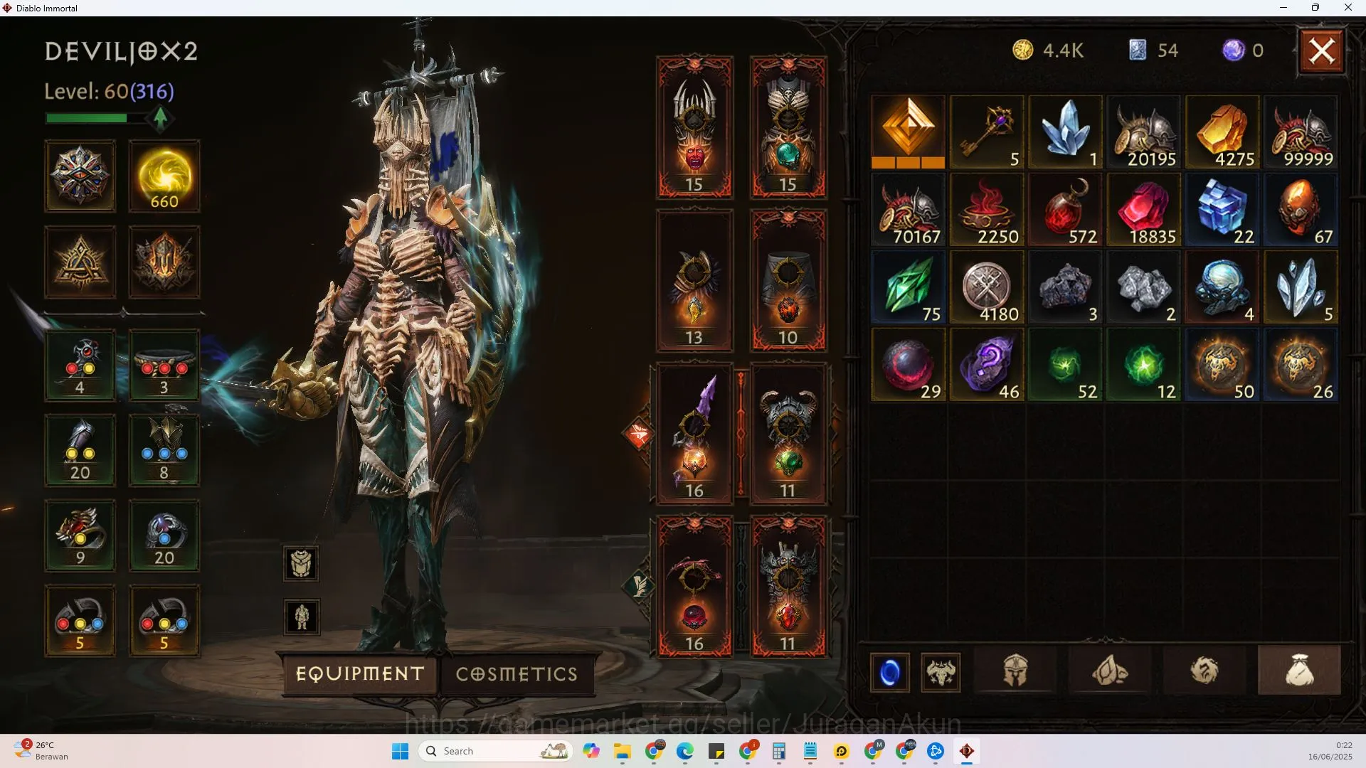Diablo Immortal Accounts Mid-Tier SEA - vasily||Lv 60(316)Necro(60,316)26KCR|Reso660|Hell 3 Harbinger lv 21 2
