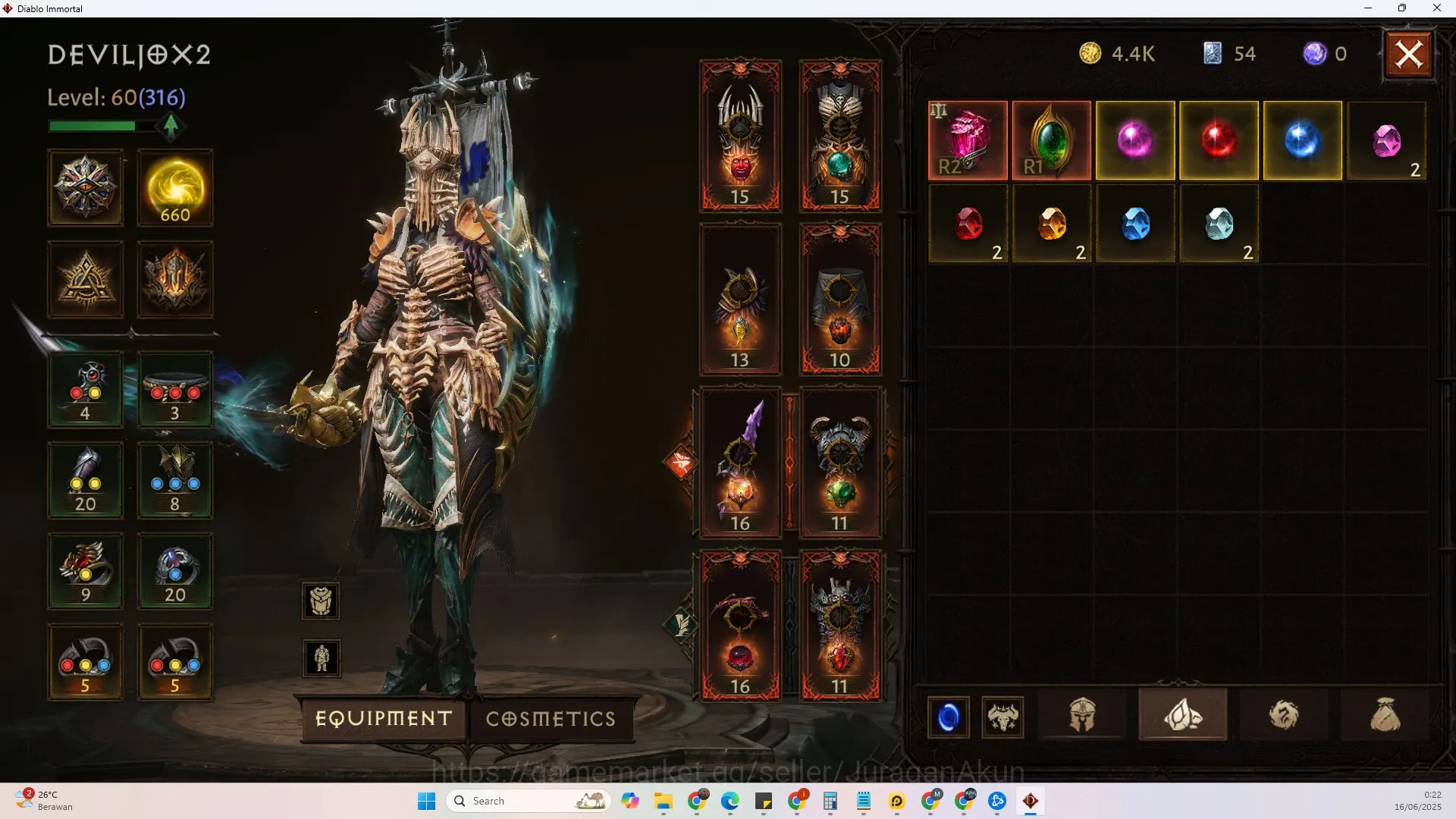 Diablo Immortal Accounts Mid-Tier SEA - vasily||Lv 60(316)Necro(60,316)26KCR|Reso660|Hell 3 Harbinger lv 21 3