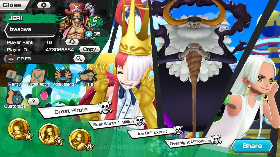 One Piece Bounty Rush Accounts Starter Global| 4 META EX| Kuzan,King OTP Gol DRoger,S-Snake,Jaygarcia Saturn|Rank 16|Log 2