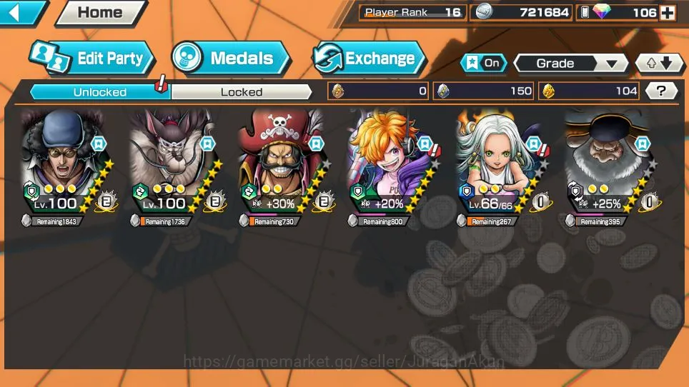 One Piece Bounty Rush Accounts Starter Global| 4 META EX| Kuzan,King OTP Gol DRoger,S-Snake,Jaygarcia Saturn|Rank 16|Log 3