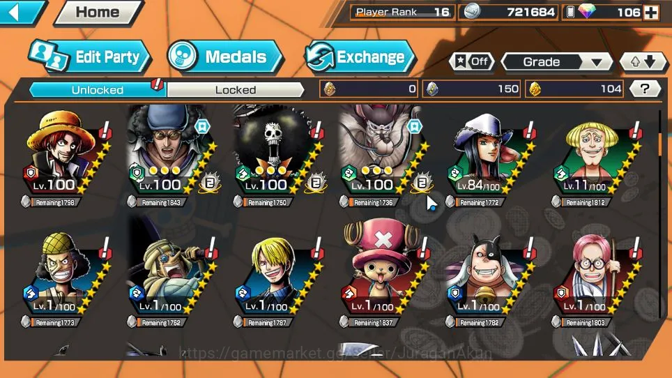 One Piece Bounty Rush Accounts Starter Global| 4 META EX| Kuzan,King OTP Gol DRoger,S-Snake,Jaygarcia Saturn|Rank 16|Log 5