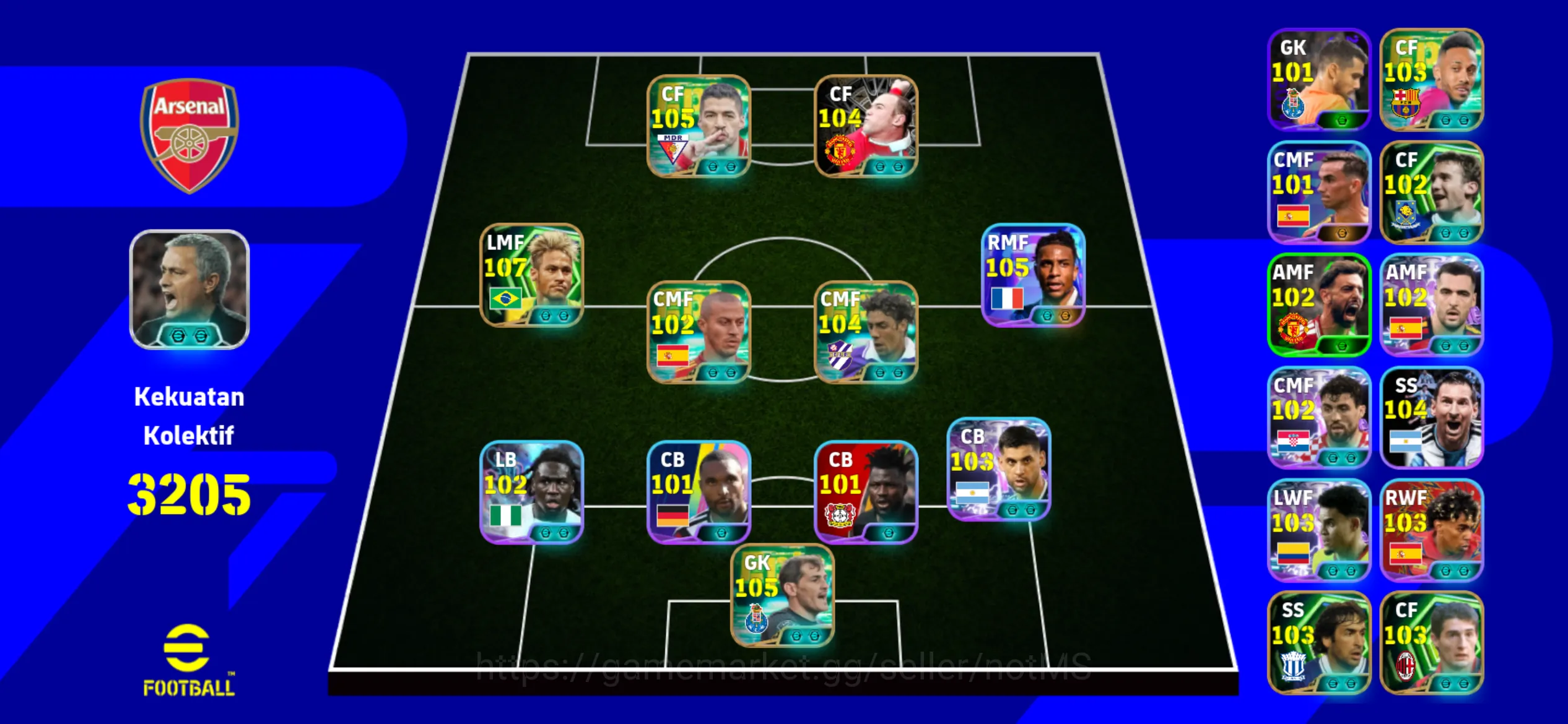 eFootball Accounts Legends & Iconic Players Efootball Collective Strength 3205 | Naymar Jr 107 • Rui Costa 103 • Massaro 1