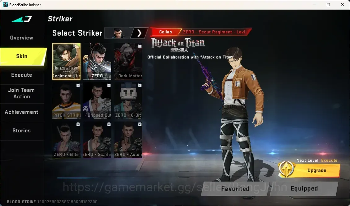 Blood Strike Accounts Others ASIA | 1 AOT Striker: ZERO-Levi|2 AOT Guns: KAG-6,FAL|1 7DS Gun: AK47|1 Ultra Gun|Check SS 1