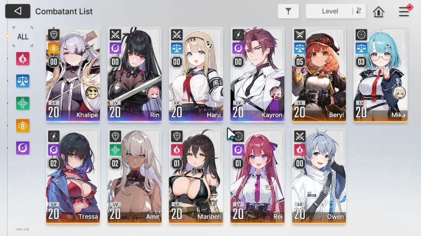 Chaos Zero Nightmare Accounts GLOBAL Lv20|4 SSR(Khalipe Rin Haru Kayron) 7SR(BerylM3,MikaM3,MaribellM1,etc) 8SR 4