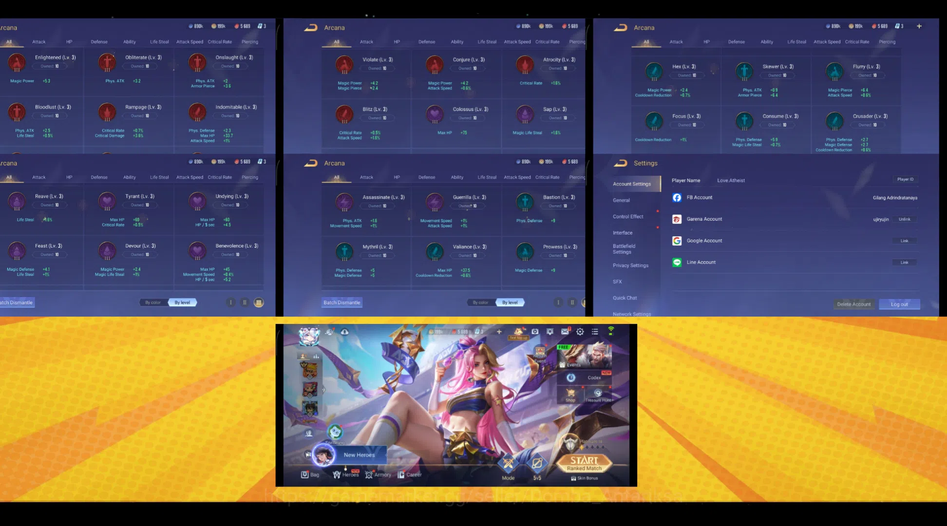 Arena of Valor (AOV) Accounts AOV GG {Hero 115 Skin 302} Luxury Limited Skins, Arcana MAXED 6
