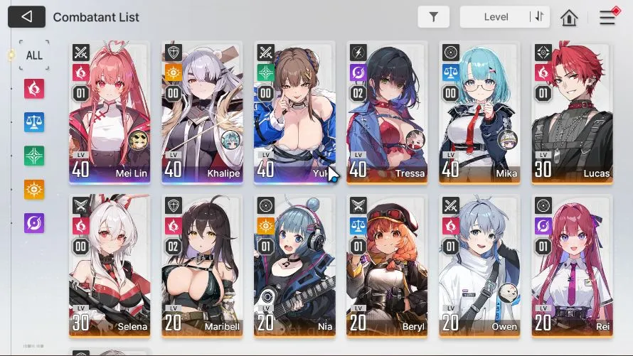 Chaos Zero Nightmare Accounts GLOBAL LV32 | 3SSR(MeilinM1 Khalipe Yuki)+ 10SR(TressaM2,LucasM1,Etc) 10SR 5
