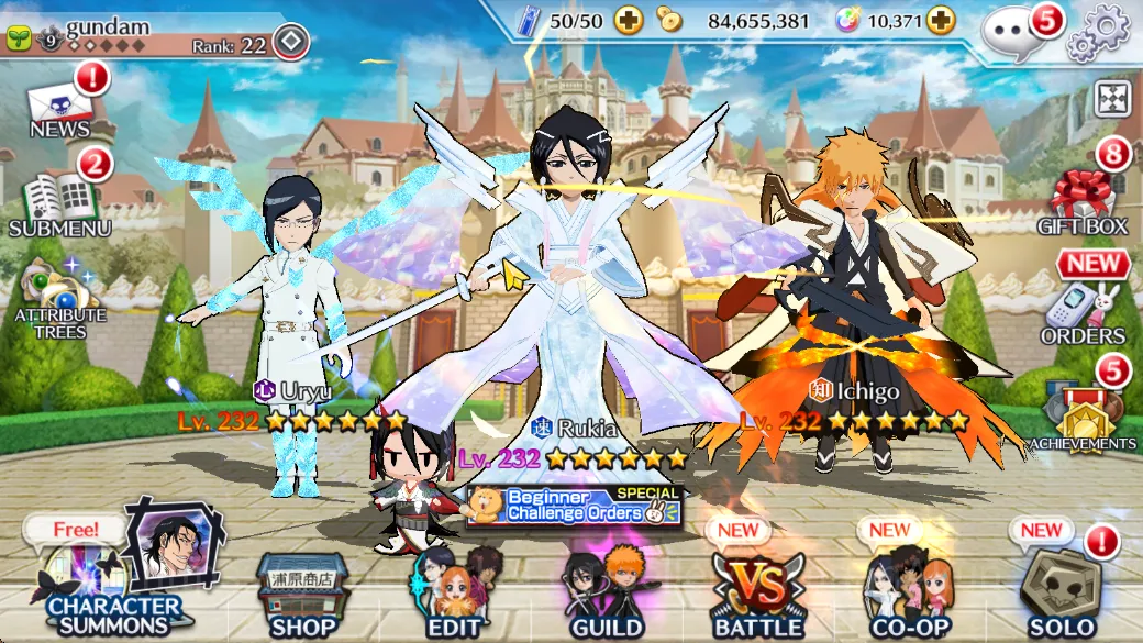Bleach: Brave Souls Accounts Mid-Tier GLOBAL 10K ORB|5 Char 5/5(Rukia10TH,Gremmy9TH,Ichigo9TH,Chat) Lv200 up|Fresh Story|CE 6