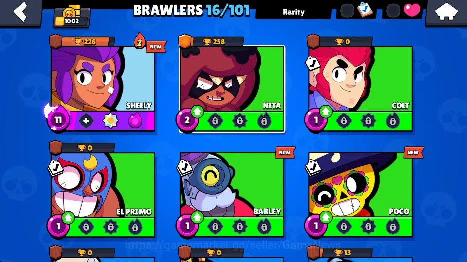 Brawl Stars Accounts 1002 Trophy|10K Bling|16 Brawlers 3 Max Lvl|1 Legend Skins [Tusked Nita] 3 Epic Skins [Doctor Edgar]|CN 9