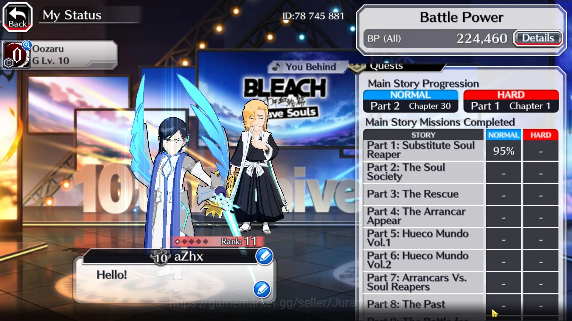 Bleach: Brave Souls Accounts Mid-Tier [GLOBAL]6k Orbs+6 Char 5/5(Uruyu,Renji,Robert,Ichigo,Byakuya,Bambietta)|Full lvl