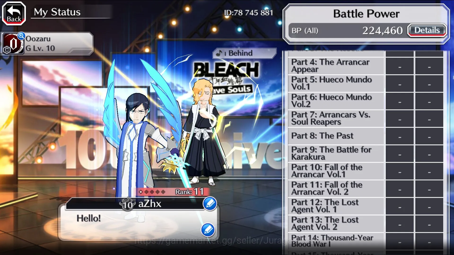 Bleach: Brave Souls Accounts Mid-Tier [GLOBAL]6k Orbs+6 Char 5/5(Uruyu,Renji,Robert,Ichigo,Byakuya,Bambietta)|Full lvl 3