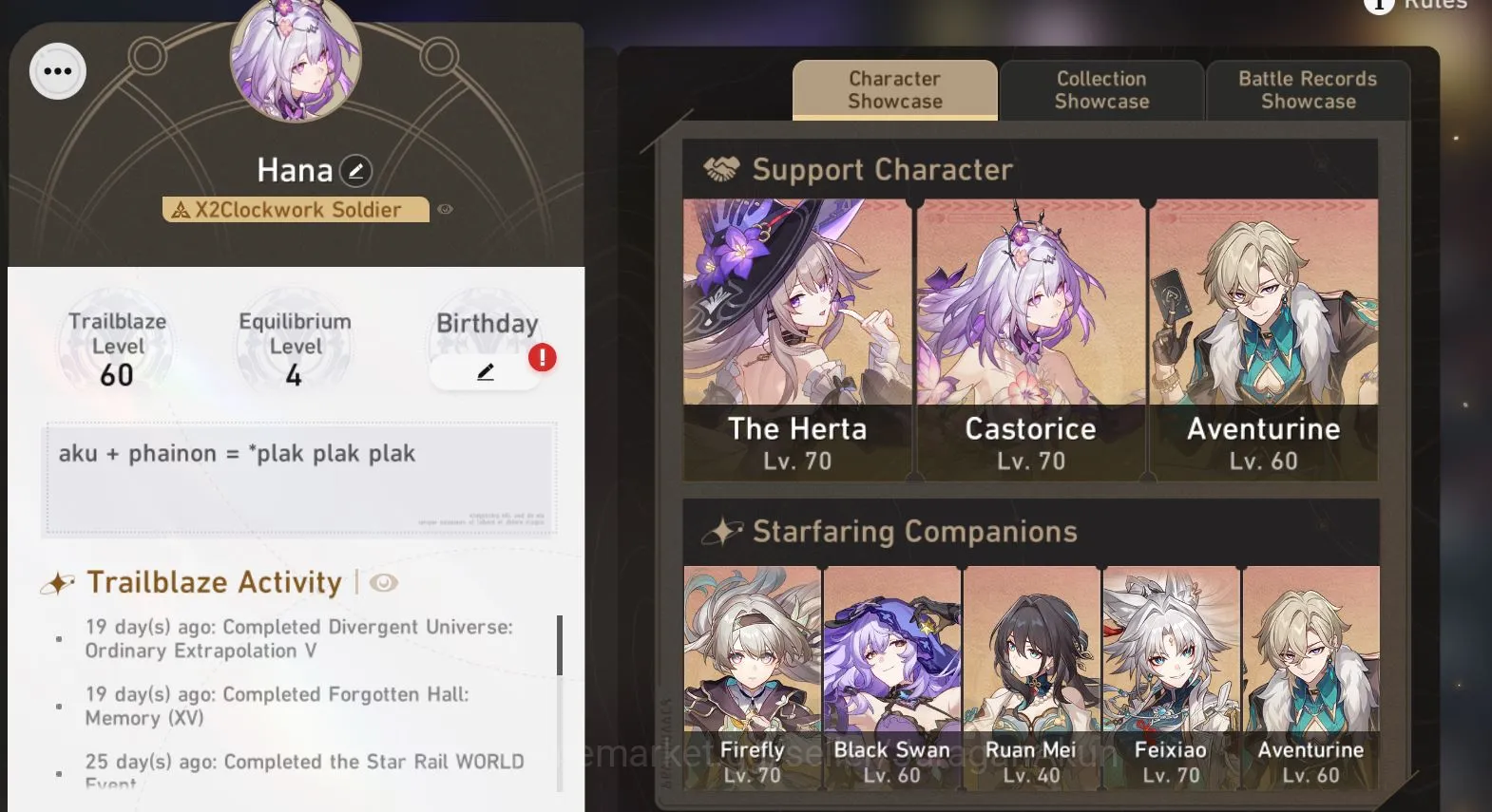 Honkai Star Rail Mid Game ASIA [TL60] 7 Limited (The Herta+Sign,Firefly,Cast image 1