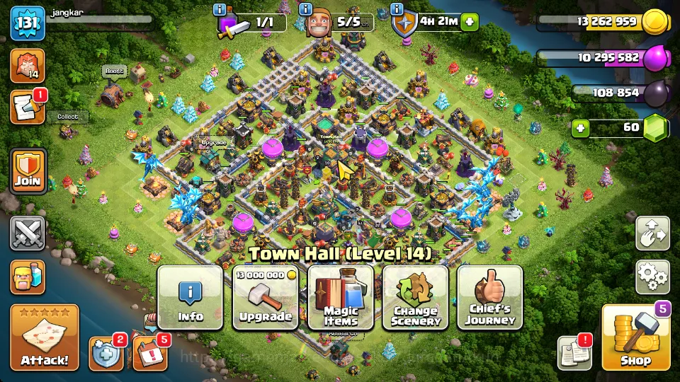 Clash of Clans Accounts Mid-Tier TH 14 - BH 9|Limited Skin|LV 131|HH 8|BK 33,AQ 47,GW 22,MP 41,RC 17|Gems 60|CN