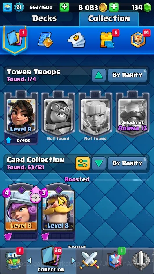 Clash Royale Accounts Midgame Lvl 21|Trophy 3826|KTL 10|Limited Skin Emot|Card 63|2 EVO,2 Legend,9 Epic,24 Rare,24 2