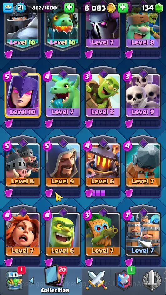 Clash Royale Accounts Midgame Lvl 21|Trophy 3826|KTL 10|Limited Skin Emot|Card 63|2 EVO,2 Legend,9 Epic,24 Rare,24 3