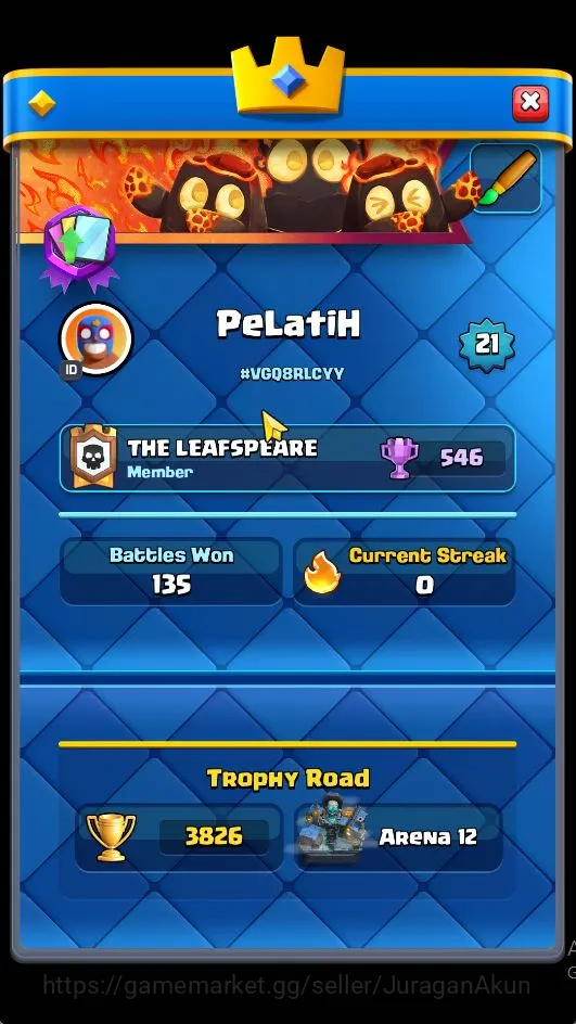 Clash Royale Accounts Midgame Lvl 21|Trophy 3826|KTL 10|Limited Skin Emot|Card 63|2 EVO,2 Legend,9 Epic,24 Rare,24 4