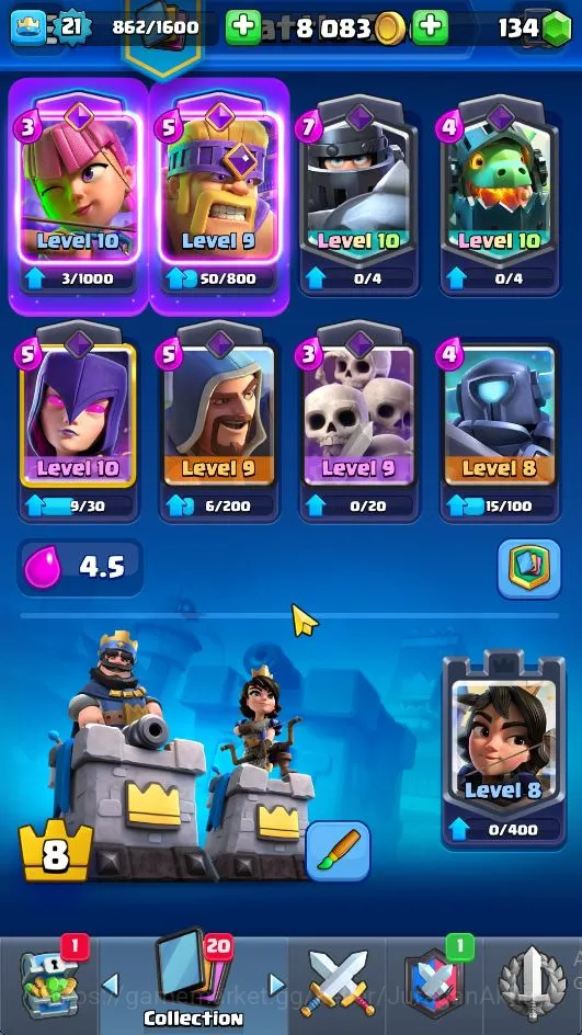 Clash Royale Accounts Midgame Lvl 21|Trophy 3826|KTL 10|Limited Skin Emot|Card 63|2 EVO,2 Legend,9 Epic,24 Rare,24 5