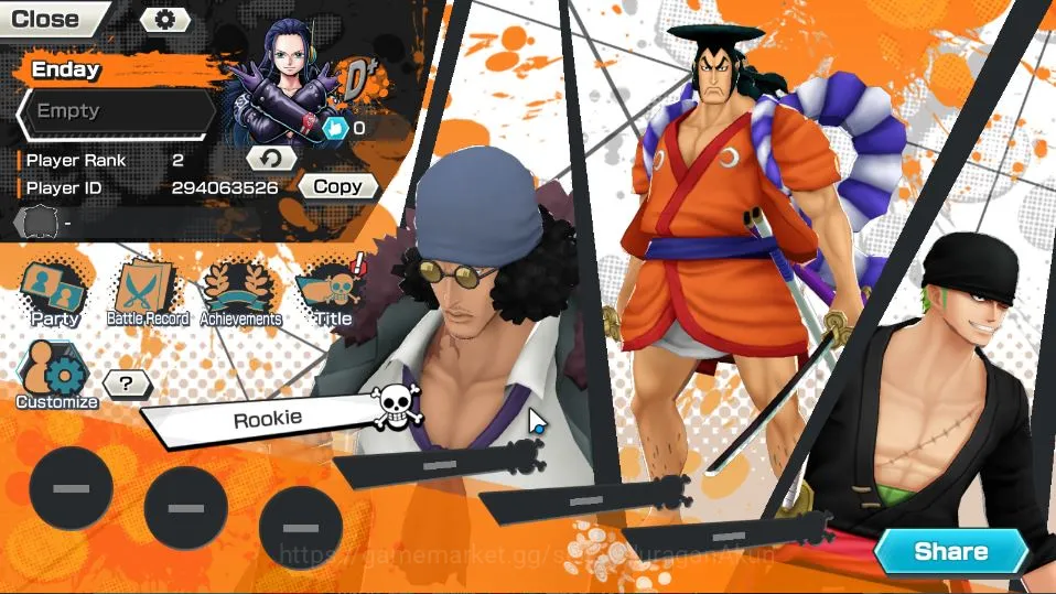 Global| Starter | Low Progress | 4 META EX | Roronoa Zoro, Rob Lucci,Kozuki Oden, Kuzan | Rank 2 |Log Bandai|Check SS (OPBR1397) One Piece Bounty Rush Accounts Starter Global| Starter | Low Progress | 4 META EX | Roronoa Zoro, Rob Lucci,Kozuki Oden