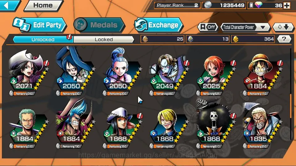 One Piece Bounty Rush Accounts Starter Global| Starter | Low Progress | 4 META EX | Roronoa Zoro, Rob Lucci,Kozuki Oden 3