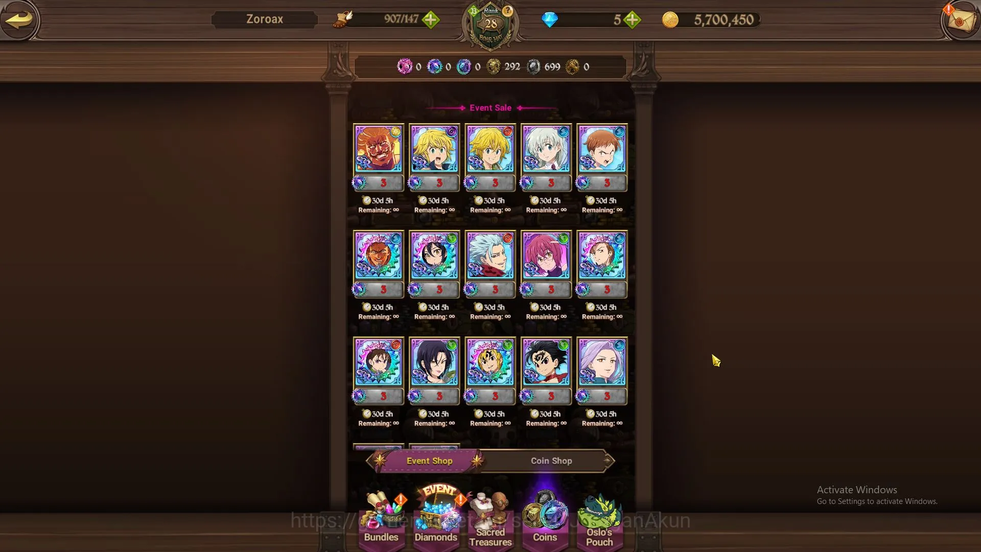 The Seven Deadly Sins: Grand Cross Accounts Midgame ASIA |1,3M CC, CH 4| Starter 5 UR (Fate Skuld,ODK,DKM,KDiane,Arthur 4