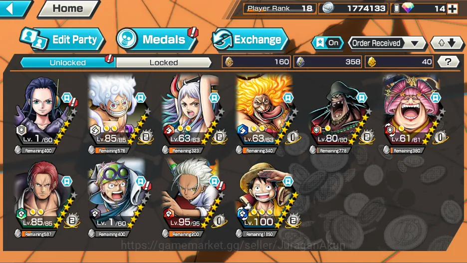 One Piece Bounty Rush Accounts Mid-Tier Global|7 META Extrema| TFE Monkey D luffy,FR Shanks,Yamato,Marshall D Tech,Etc |Rank 4