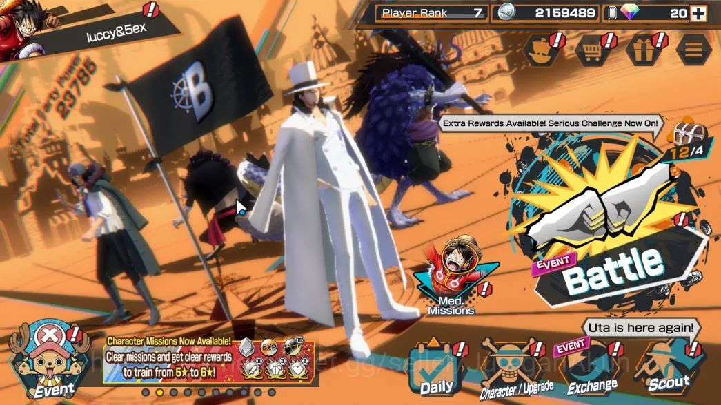 One Piece Bounty Rush Accounts Mid-Tier Global|5 META EX[Onigashima Kaido,Gol D.Roger,Yamato,Rob Lucci,Kuzan]|Rank 7|Log