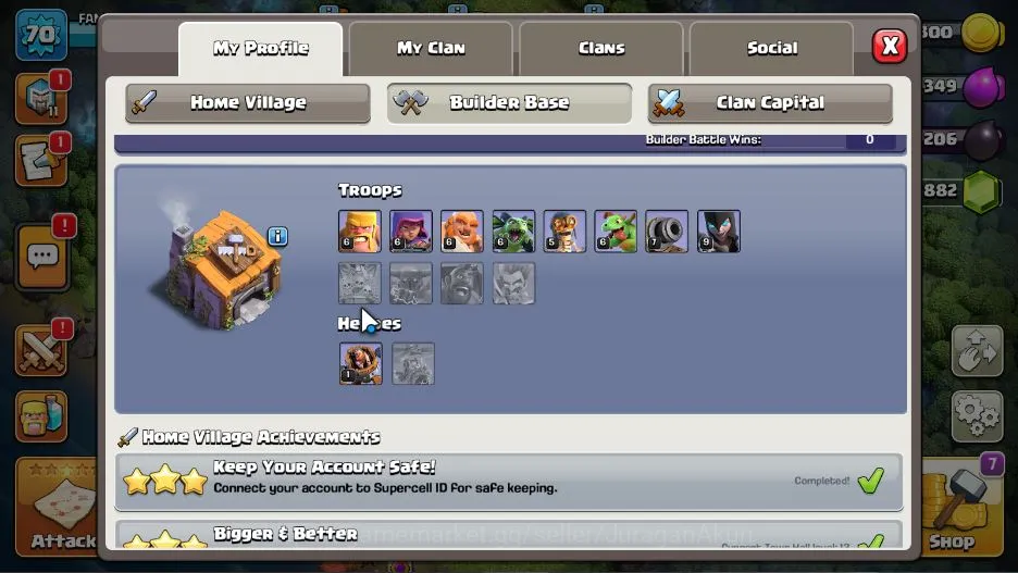 Clash of Clans Accounts TH13 -BH 6|LV 70|Limited Skin|HH 7|BK 26,AQ 21,GW  image 3