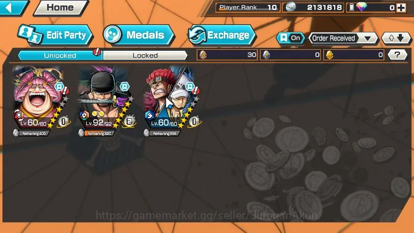One Piece Bounty Rush Accounts Starter Global | 3 META EX |Olin The Oiran,Roronoa Zoro,Kid&Law| Rank 10 | Login Bandai 2