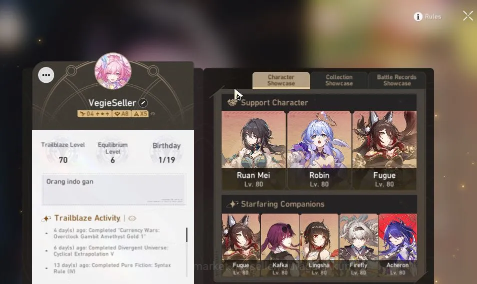Honkai Star Rail Accounts ASIA|TL 70|20 Limit|[Archeron E1+,The Herta,Cyrene image 2