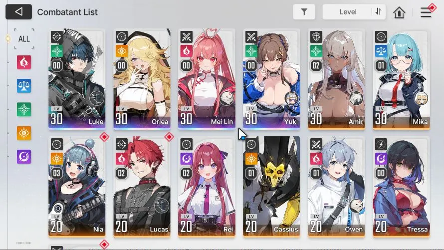 Chaos Zero Nightmare Accounts GLOBAL LV30| 4SSR(Luke Orlea Meilin Yuki )+ 9SR (LucasM3,CassiusM1,Etc 5