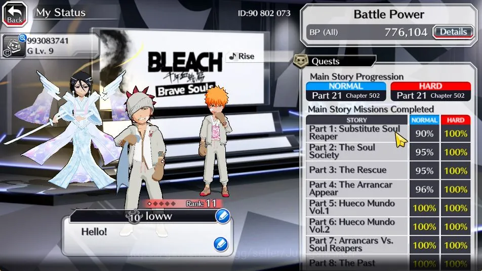 Bleach: Brave Souls Accounts Mid-Tier GLOBAL 50K Orb|Rukia 3