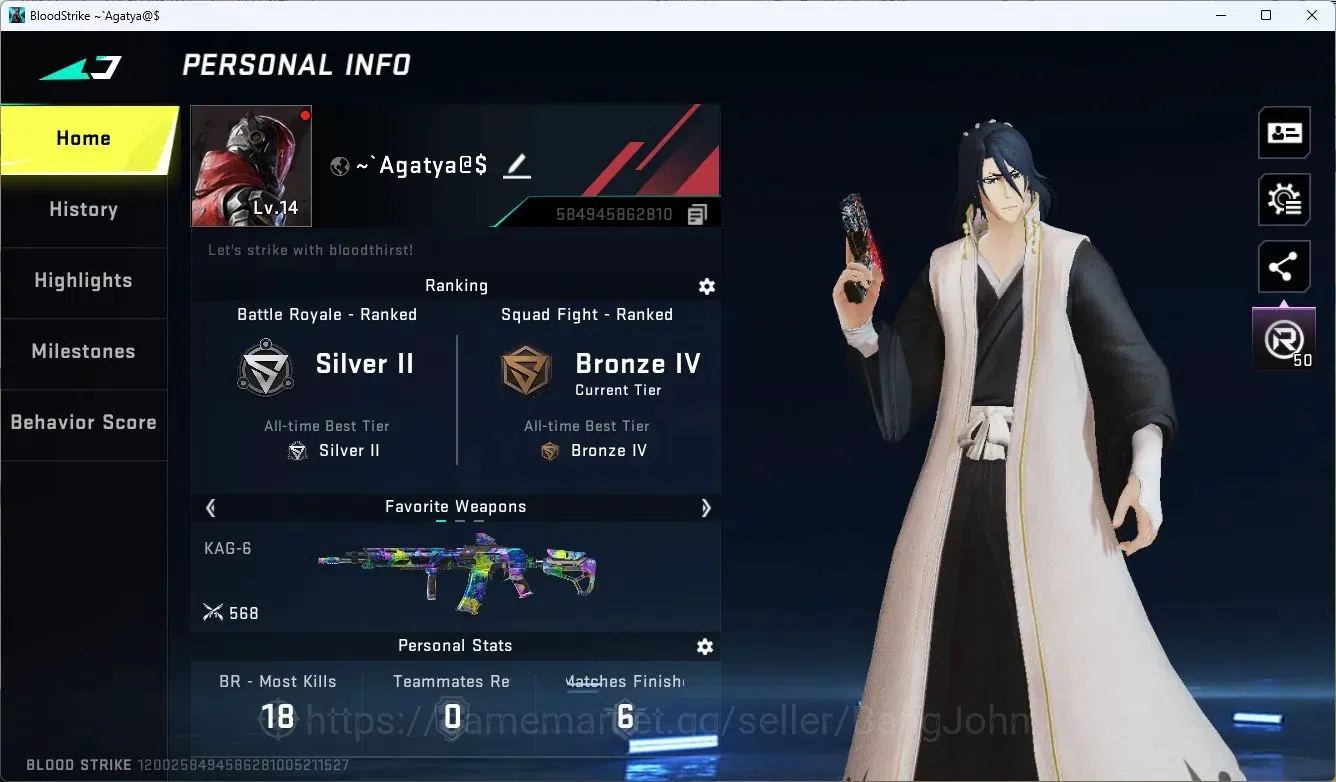 Blood Strike Accounts ASIA | BLEACH Byakuya Striker | EVA MCX Gun | 6 Le image 2