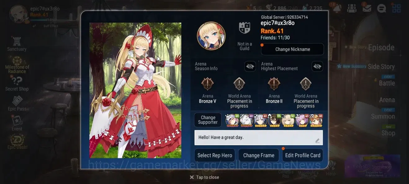 Epic Seven Accounts High-End Global UnVerif|4 ML(Salome,LH Cermia,CQ lilias,Etc)+Afc flan,Fenne,Saria,Etc|PoH ON|2K 2