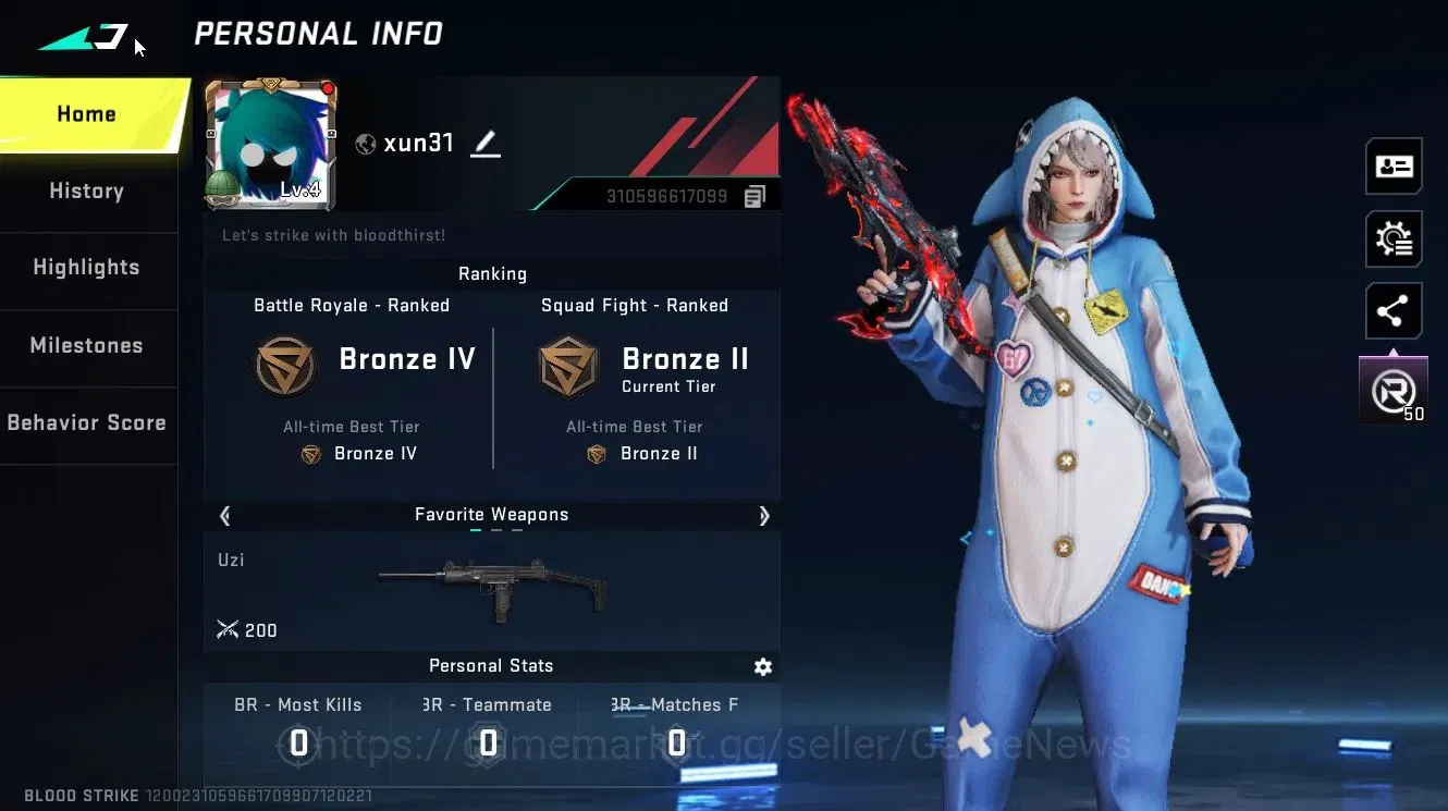 Blood Strike Accounts Collab Skin ASIA|ETERNAL Uzi-Scorpius Lv3|Collab OPM Saitama Parachute,Enzo Emote|ULTRA 2