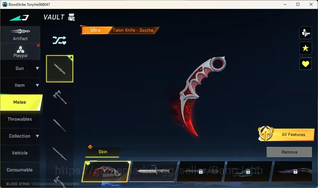 Blood Strike Accounts High-End ASIA | Ultra Melee Talon Knife - Scythe | 1 Collab Gun | 2 Ultra Gun | 2 Legendary Gun | 1 1