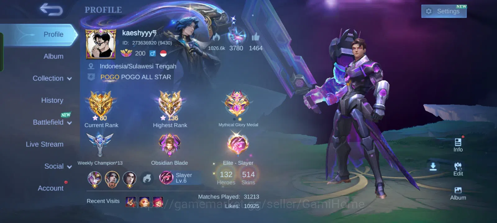 Mobile Legends: Bang Bang Accounts 514 SKIN ➤ KAGURA EXORCIST | ALUCARD LEGEND | VEXA image 3