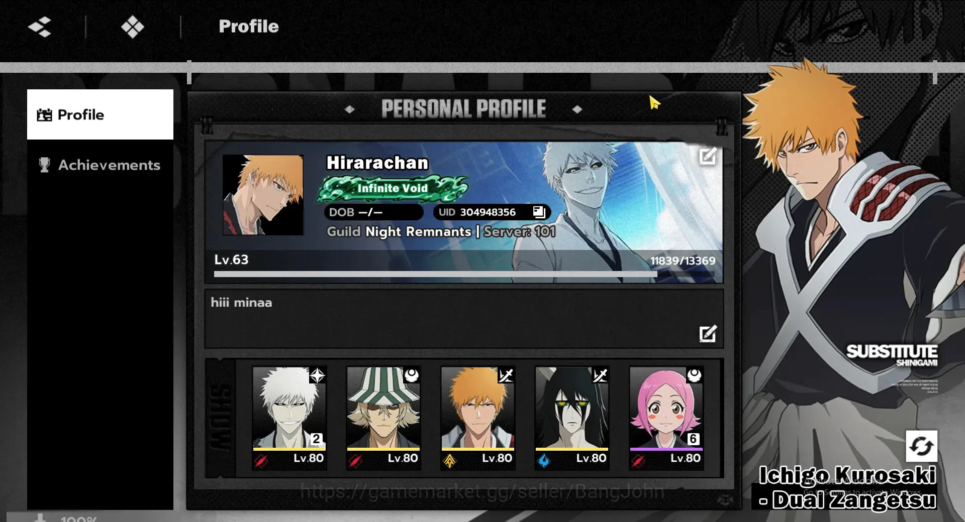 BLEACH: Soul Resonance Accounts Nuverse SEA |Lv.56|8 SSR [ByakuyaB3,YoruichiB1,Ichigo 1
