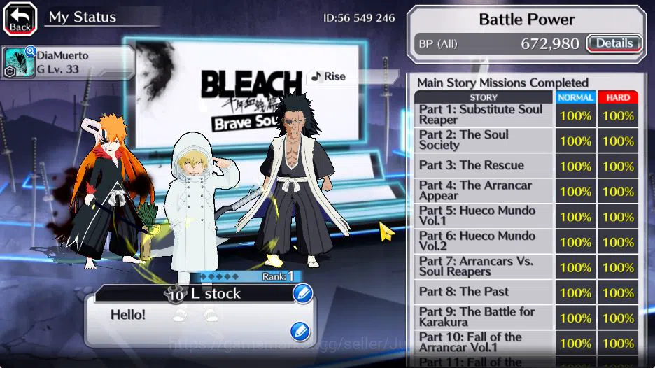 Bleach: Brave Souls Accounts High-End [GLOBAL]48K Orbs|Gremmy 9Th Anniv, Kenpachi 9Th Anniv,2 3