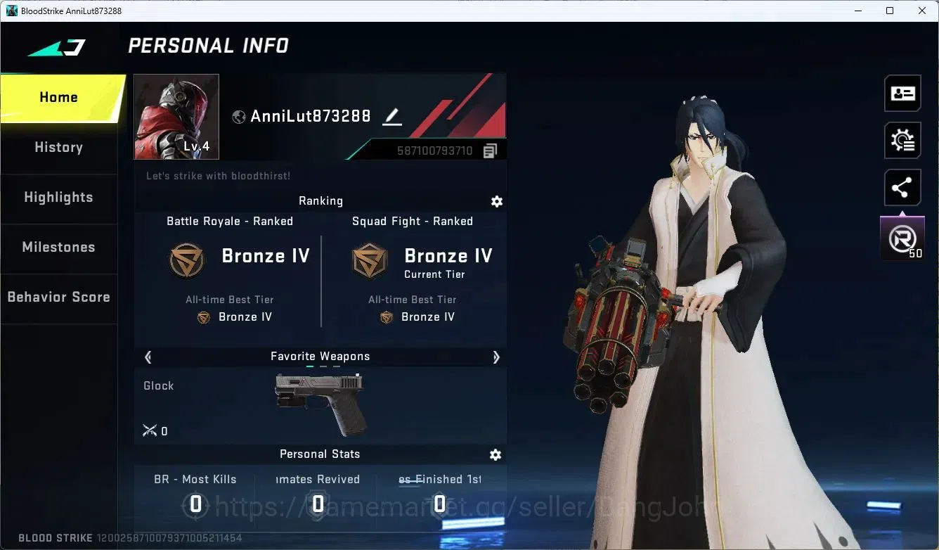 Blood Strike Accounts ASIA | BLEACH: Byakuya Kuchiki | Legendary Minigun image 2